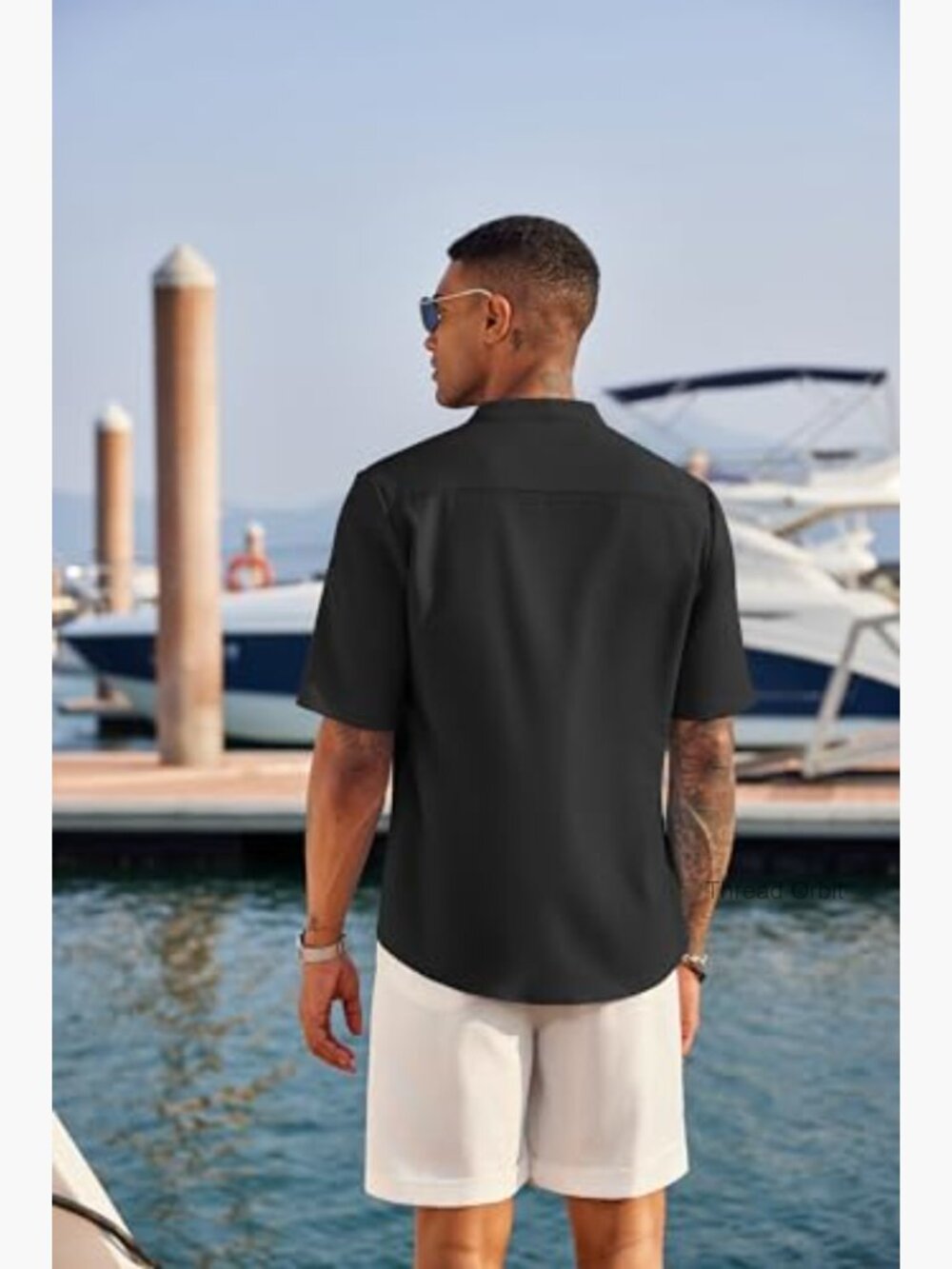 Casual Henley Shirt Short Sleeve Band Collar Linen Summer Beach Tee - Picture 3 of 7